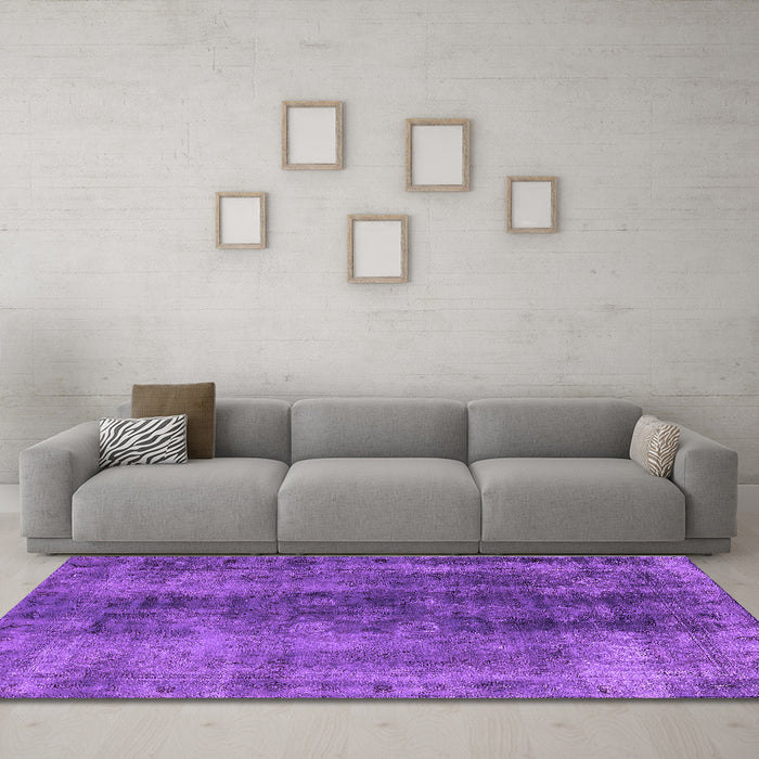 Machine Washable Oriental Purple Industrial Area Rugs in a Living Room, wshurb1505pur