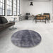 Round Mid-Century Modern Gray Oriental Rug in a Office, urb1505