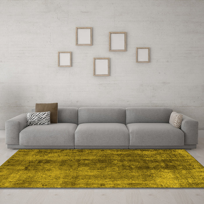 Machine Washable Oriental Yellow Industrial Rug in a Living Room, wshurb1505yw
