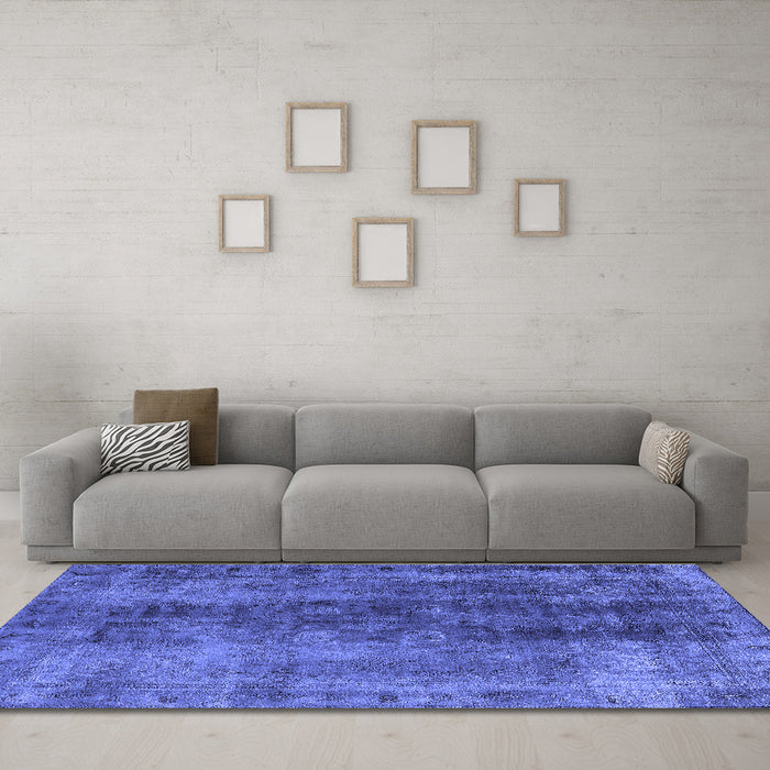 Machine Washable Oriental Blue Industrial Rug in a Living Room, wshurb1505blu