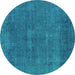 Round Oriental Turquoise Industrial Rug, urb1506turq