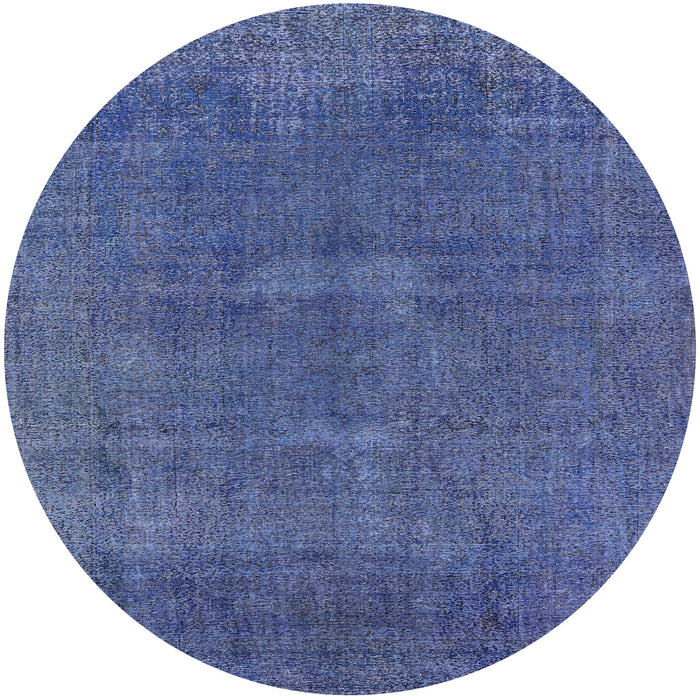Round Mid-Century Modern Blue Oriental Rug, urb1506