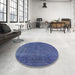 Round Mid-Century Modern Blue Oriental Rug in a Office, urb1506