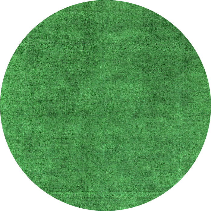 Round Machine Washable Oriental Green Industrial Area Rugs, wshurb1507grn