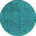 Round Machine Washable Oriental Turquoise Industrial Area Rugs, wshurb1507turq