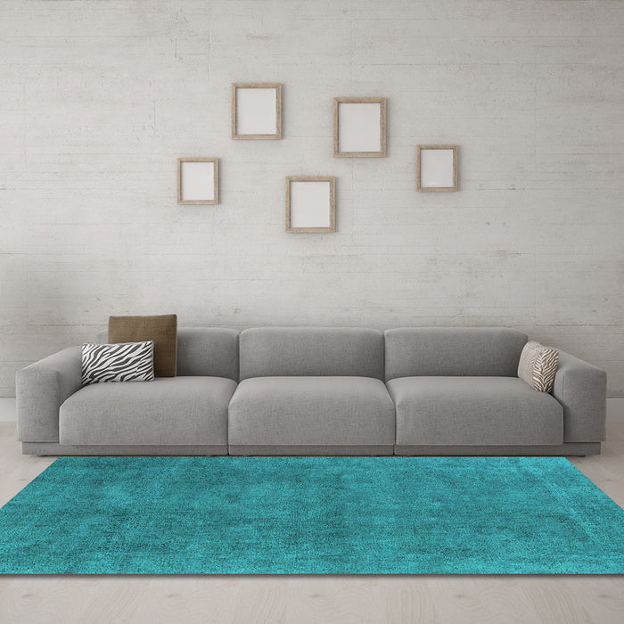 Machine Washable Oriental Turquoise Industrial Area Rugs in a Living Room,, wshurb1507turq