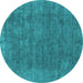 Round Oriental Turquoise Industrial Rug, urb1508turq