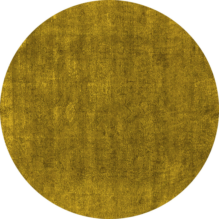 Round Machine Washable Oriental Yellow Industrial Rug, wshurb1508yw