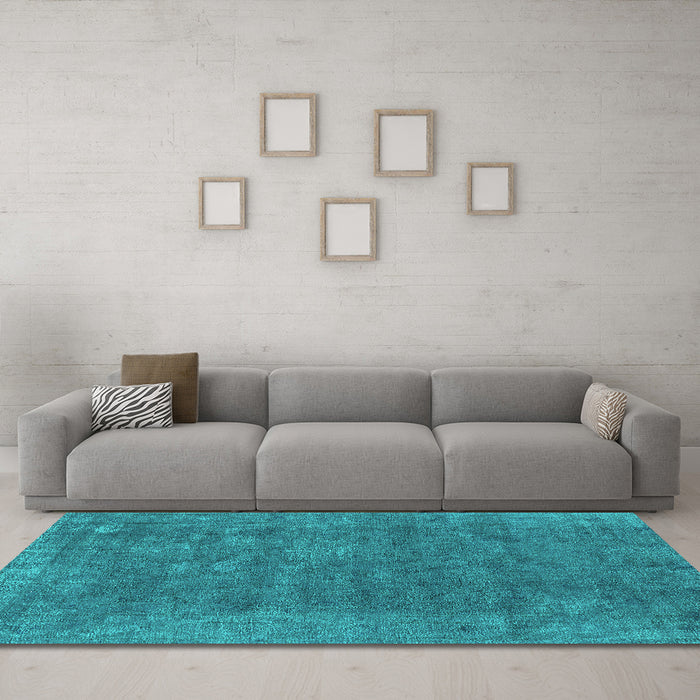 Machine Washable Oriental Turquoise Industrial Area Rugs in a Living Room,, wshurb1508turq