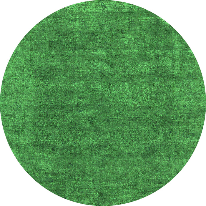 Round Machine Washable Oriental Green Industrial Area Rugs, wshurb1508grn