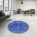 Round Mid-Century Modern Blue Orchid Blue Oriental Rug in a Office, urb1509