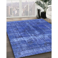 Mid-Century Modern Blue Orchid Blue Oriental Rug, urb1509