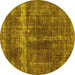 Round Machine Washable Oriental Yellow Industrial Rug, wshurb1509yw