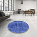 Round Machine Washable Industrial Modern Blue Orchid Blue Rug in a Office, wshurb1509