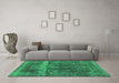 Machine Washable Oriental Green Industrial Area Rugs in a Living Room,, wshurb1509grn