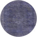 Round Mid-Century Modern Purple Navy Blue Oriental Rug, urb1510