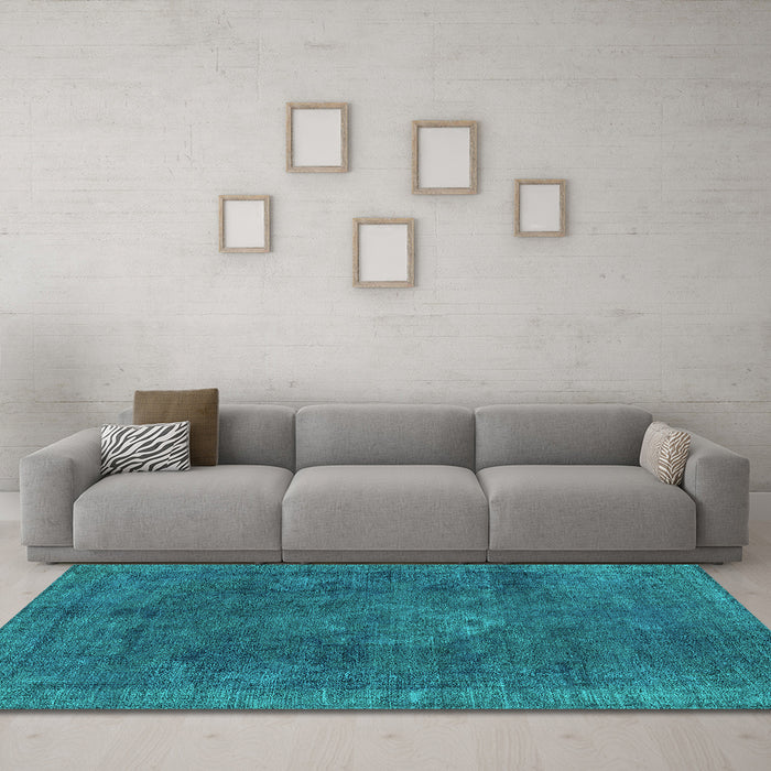 Machine Washable Oriental Turquoise Industrial Area Rugs in a Living Room,, wshurb1510turq