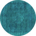 Round Machine Washable Oriental Turquoise Industrial Area Rugs, wshurb1510turq