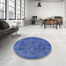 Round Mid-Century Modern Blue Oriental Rug in a Office, urb1511