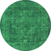 Round Machine Washable Oriental Green Industrial Area Rugs, wshurb1511grn