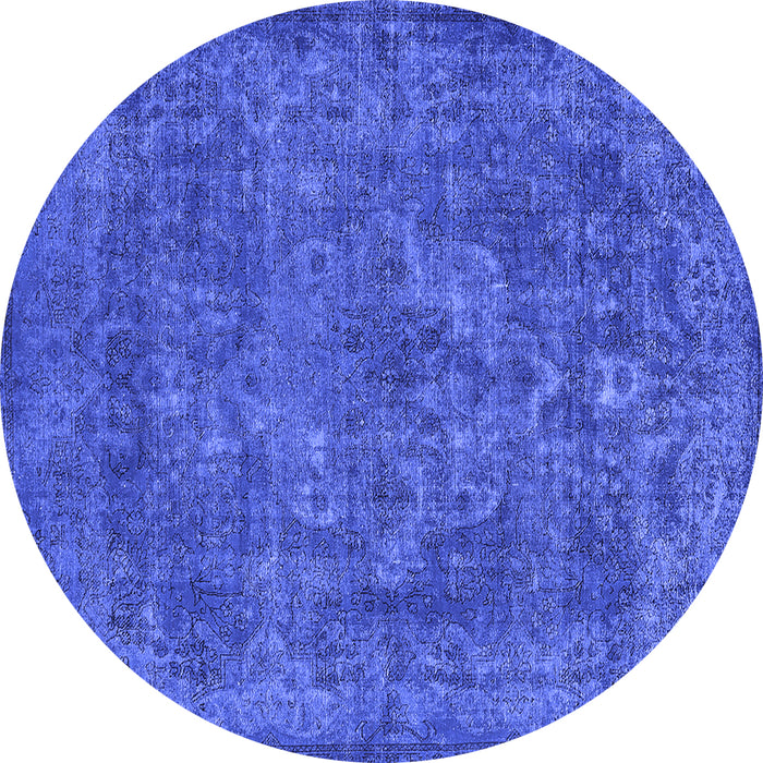 Round Machine Washable Oriental Blue Industrial Rug, wshurb1511blu