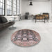 Round Mid-Century Modern Silver Pink Oriental Rug in a Office, urb1512