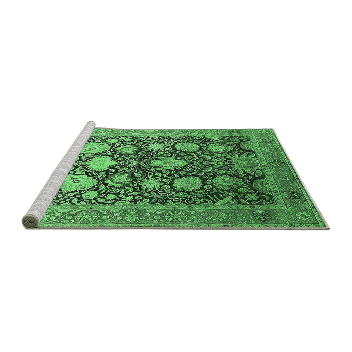 Sideview of Machine Washable Oriental Emerald Green Industrial Area Rugs, wshurb1512emgrn