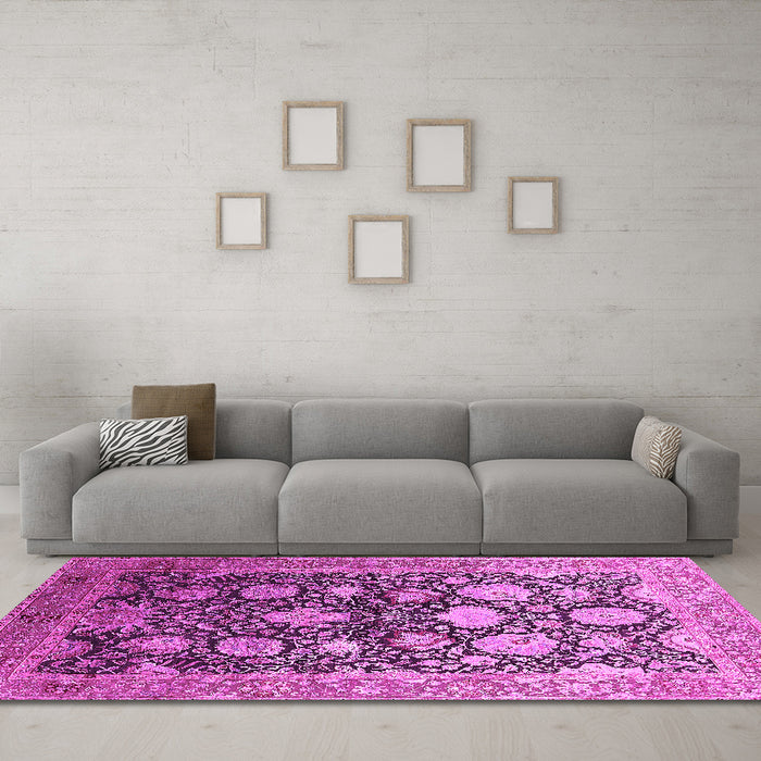 Machine Washable Oriental Pink Industrial Rug in a Living Room, wshurb1512pnk