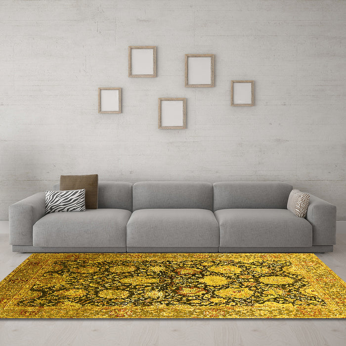 Machine Washable Oriental Yellow Industrial Rug in a Living Room, wshurb1512yw