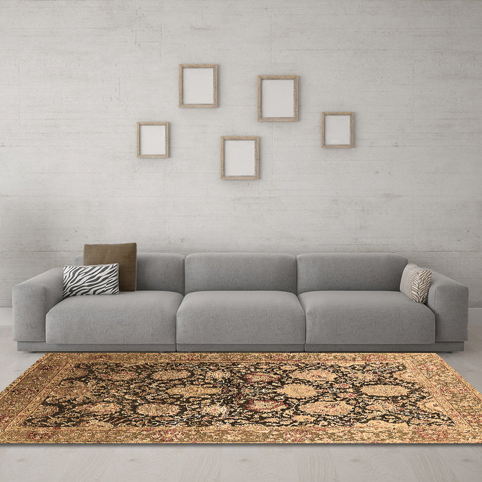 Machine Washable Oriental Brown Industrial Rug in a Living Room,, wshurb1512brn