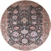 Round Mid-Century Modern Silver Pink Oriental Rug, urb1512