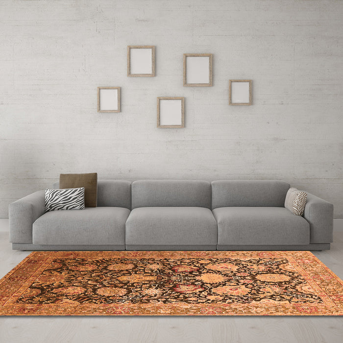 Machine Washable Oriental Orange Industrial Area Rugs in a Living Room, wshurb1512org