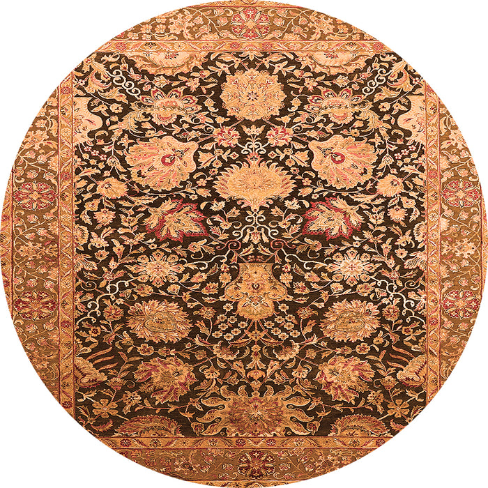Round Machine Washable Oriental Orange Industrial Area Rugs, wshurb1512org