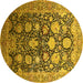 Round Machine Washable Oriental Yellow Industrial Rug, wshurb1512yw