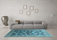 Machine Washable Oriental Light Blue Industrial Rug, wshurb1512lblu