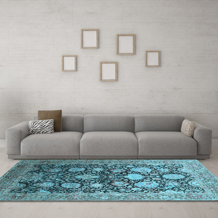 Machine Washable Oriental Light Blue Industrial Rug in a Living Room, wshurb1512lblu