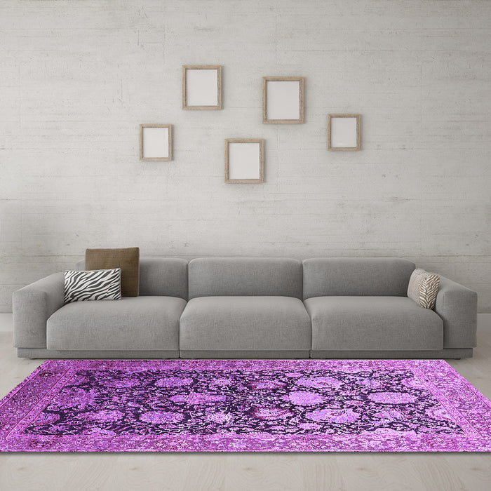 Machine Washable Oriental Purple Industrial Area Rugs in a Living Room, wshurb1512pur