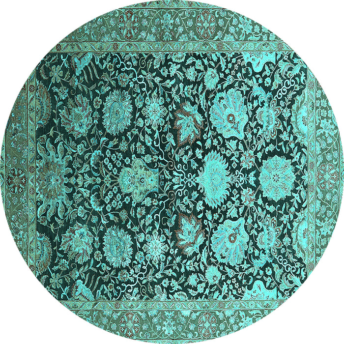 Round Machine Washable Oriental Turquoise Industrial Area Rugs, wshurb1512turq
