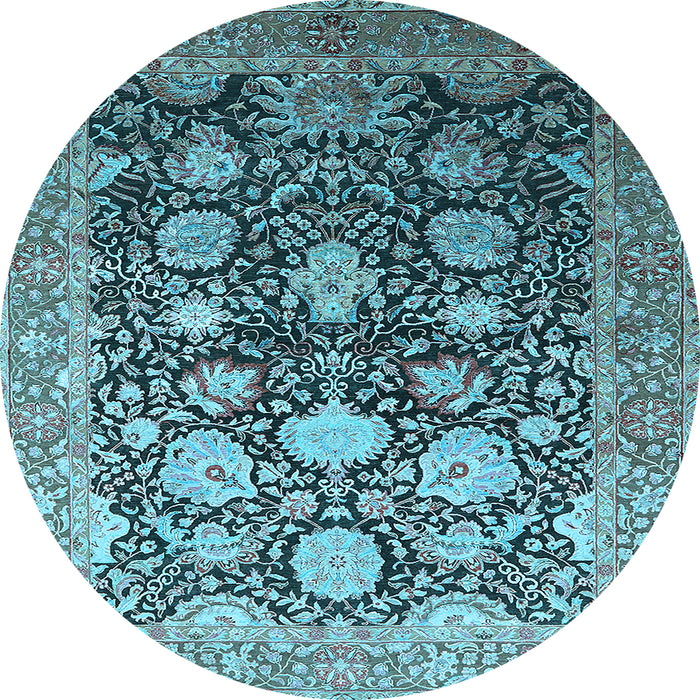 Round Machine Washable Oriental Light Blue Industrial Rug, wshurb1512lblu