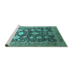 Sideview of Machine Washable Oriental Turquoise Industrial Area Rugs, wshurb1512turq