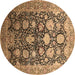 Round Machine Washable Oriental Brown Industrial Rug, wshurb1512brn