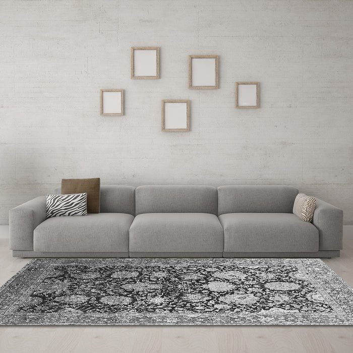 Machine Washable Oriental Gray Industrial Rug in a Living Room,, wshurb1512gry