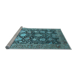 Sideview of Machine Washable Oriental Light Blue Industrial Rug, wshurb1512lblu