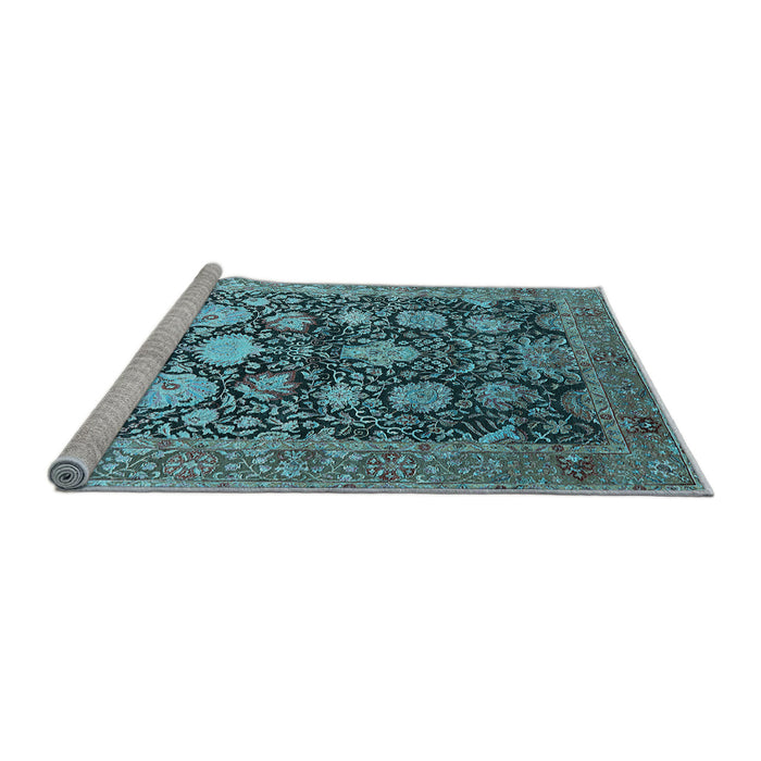 Sideview of Machine Washable Oriental Light Blue Industrial Rug, wshurb1512lblu