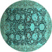 Round Oriental Turquoise Industrial Rug, urb1512turq