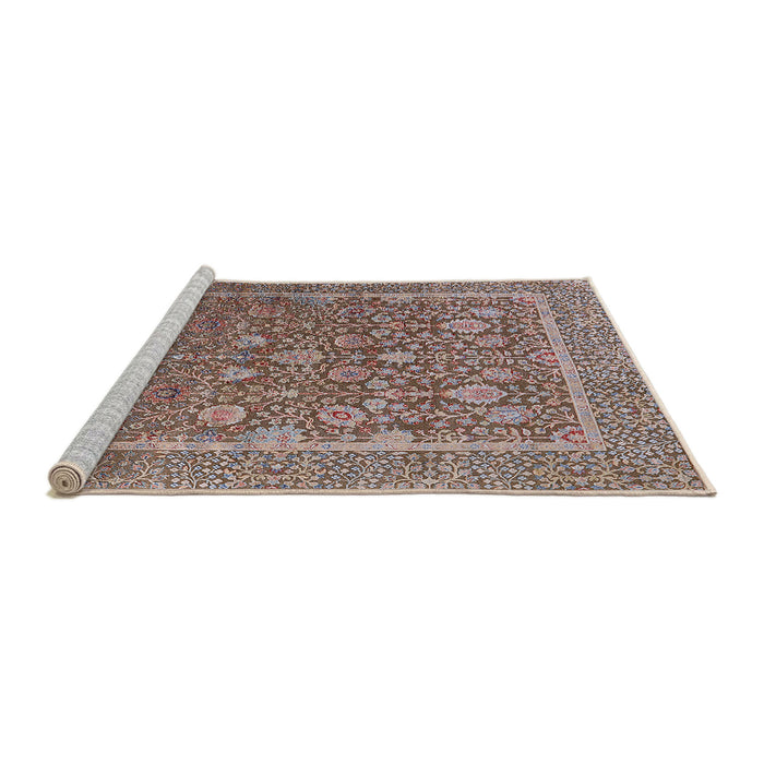 Sideview of Machine Washable Industrial Modern Khaki Rose Pink Rug, wshurb1513