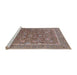 Sideview of Machine Washable Industrial Modern Khaki Rose Pink Rug, wshurb1513