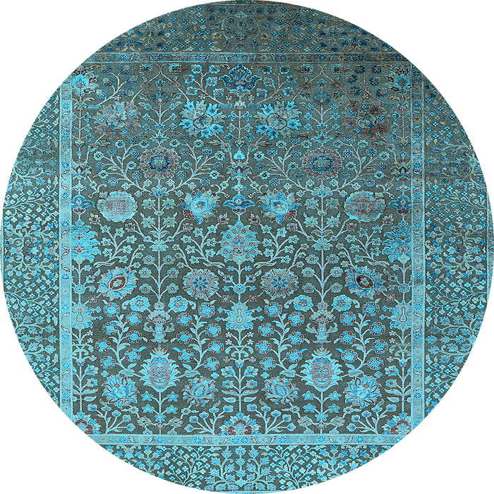 Round Machine Washable Oriental Light Blue Industrial Rug, wshurb1513lblu