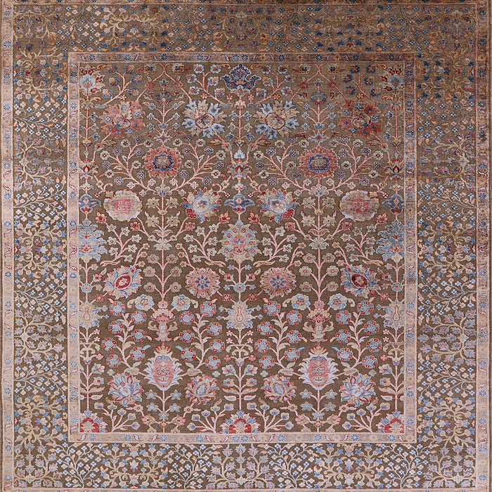 Square Mid-Century Modern Khaki Rose Pink Oriental Rug, urb1513