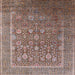 Square Mid-Century Modern Khaki Rose Pink Oriental Rug, urb1513